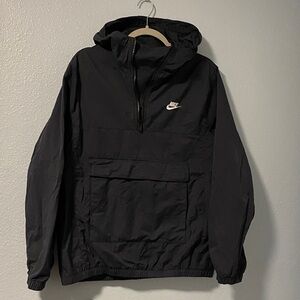 Nike Men's Size Medium Zip Front Black/Charcoal Hooded Windbreaker with pockets